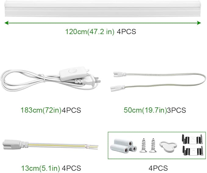 LightingWill T5 Integrated Fixture 4FT, Warm White 3000-3500K, 20W, Linkable LED Shop Light, LED Ceiling and Under Cabinet Light, Corded Electric with Built-in ON/Off Switch, 4 Pack