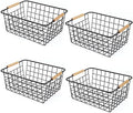 Wire Basket 4 Pcs Metal Wire Storage Basket with Wooden Handles for Pantry by ELEATTRUN