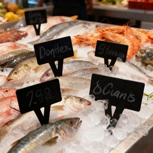 5Pcs Supermarket Aquatic Frozen Seafood Market Price Card Acrylic Black Ice Table Insert Label Clip Erasable Plug-in Label Display Rewritable Promotional Price Tag Waterproof Square Advertising Sign - Image 5