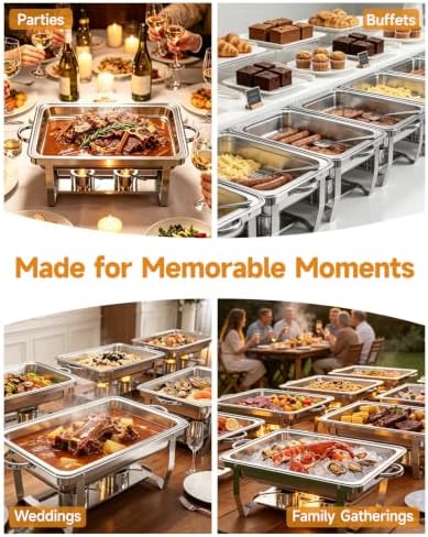 Chafing Dishes for Buffet, 2 Pack 9QT Stainless Steel Rectangular Buffet Servers and Warmers, Buffet Warmer Set with 2 Serving Tongs&Spoons, Food Warmers for Parties, Weddings, Catering Events - Image 5
