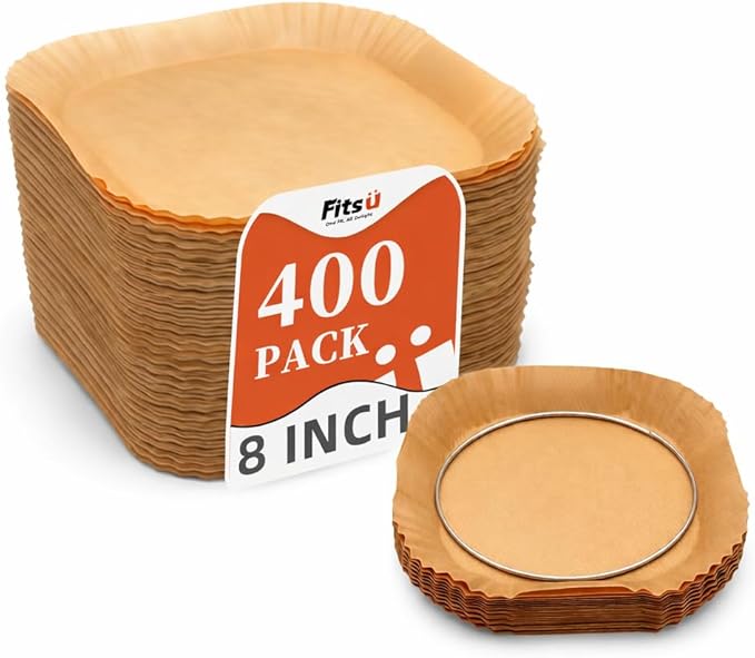 Air Fryer Liners Disposable, 8 Inch Square Parchment Paper for Air Fryer with Reusable Safety Ring, 400 Pcs Non-Stick Air Fryer Accessories
