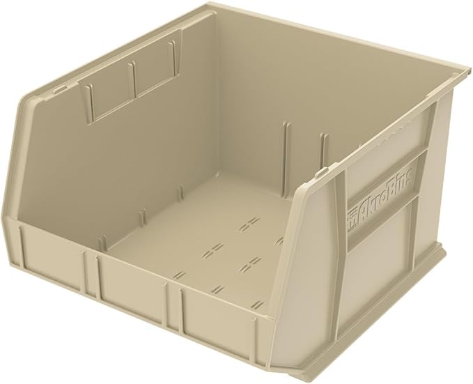 Akro-Mils 30270 AkroBins Plastic Storage Bins, Space-Saving Stackable Bins for Garage, Pantry, Craft Organization, 18-Inch x 16-Inch x 11-Inch, Stone, 3-Pack