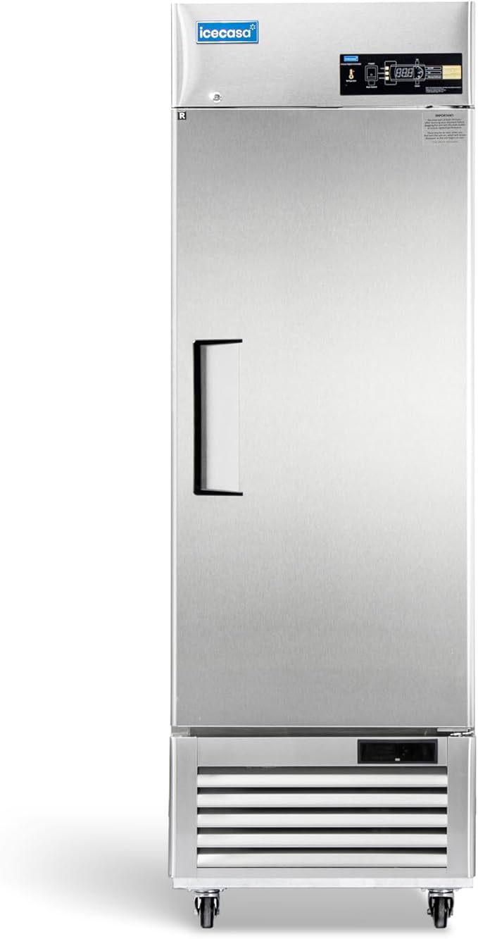 ICECASA 27" W Commercial Refrigerator Reach-in 23 Cu.ft Single Solid Door Stainless Steel Commercial Refrigerator Fan Cooling for Restuarant, Bar, Shop, etc