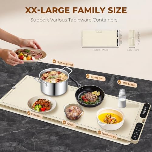 Homelove Warming Mat for Food - 7 Temps, 8H Timer, for Buffets Party Beige - Image 4
