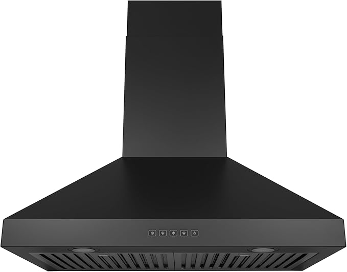 Hauslane Wall Mount Range Hood 30 Inch, Pro Model, Matt Black Stainless Steel Range Hood, Strong Suction, Changeable LED Lamps, 6” Duct or Ductless, Kitchen Hood Vent, Stove Hood Vent
