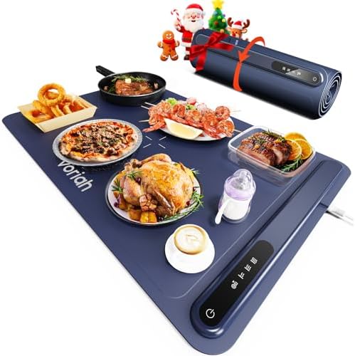 Warming Mat for Food, Voriah Electric Warming Tray with 3 Temp Settings & Auto Shut-Off, Food Warmer with Thick Silicone Surface to Keep Food Warm at Buffet, Parties, and Family Use（Dark Blue） by Leteveryoneenjoylife