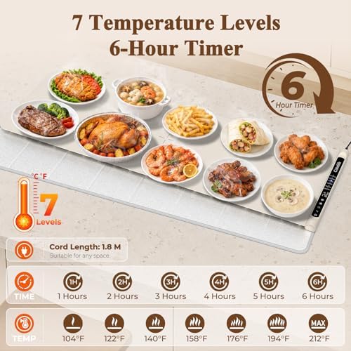 Warming Mat for Food, Electric Warming Tray with Heat-Resistant Pad-XXL BE - Image 5