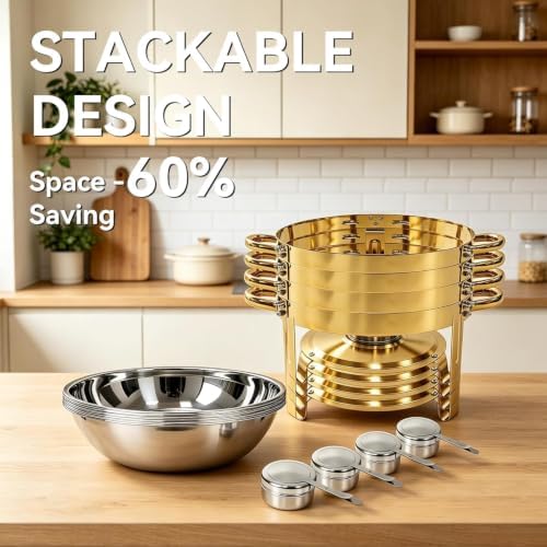 6QT Gold Chafing Dishes for Buffet, Food Trays for Party with Glass Lids - Image 6