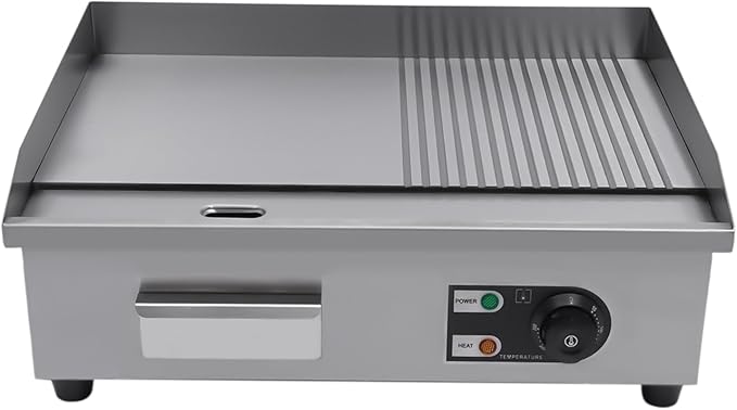 22" Electric Countertop Flat Top Griddle, 1600W Commercial Electric Griddle, Stainless Steel Teppanyaki Grill with Temp Control 122°F-572°F, Countertop BBQ Grill for Home Restaurant