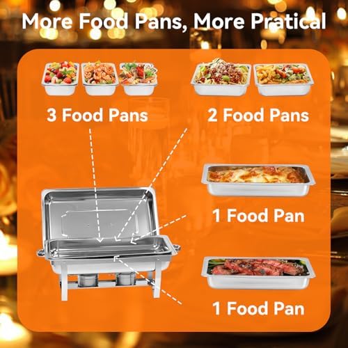9Qt Chafing Dishes for Buffet, 4 Pack Silver 304 Stainless Steel Chafing Dish Sets, Food Warmers for Parties,Complete Buffet Servers and Warmers with Multiple Size Pans to Keep Food Warm - Image 3