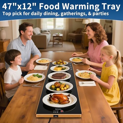 Warming Trays for Buffets Party, 47"x12", Tempered Glass Food Warmer, Black - Image 2