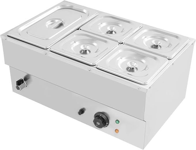 DYNAMI 110V 1500W Commercial Buffet Food Warmer,Large Capacity 5 Pan(1.7Gal+0.8Gal*4) Stainless Steel Electric Countertop Steam Table with Intelligent Thermostat Design,for Parties Buffet Catering