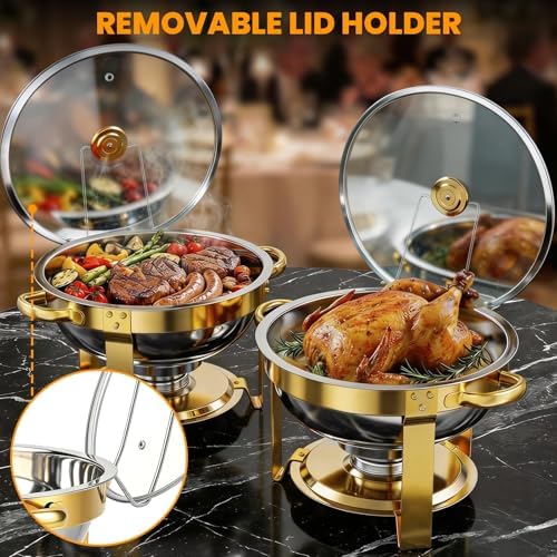 ALSO GO Chafing Dish for Buffet, 7QT 4 Pack Gold Round Chafing Dish Set with Glass Lid, Stainless Steel Serving Tray, Water Pan, Stand, Fuel Holder, Food Warmer for Party, Gathering, Banquet, Wedding - Image 6