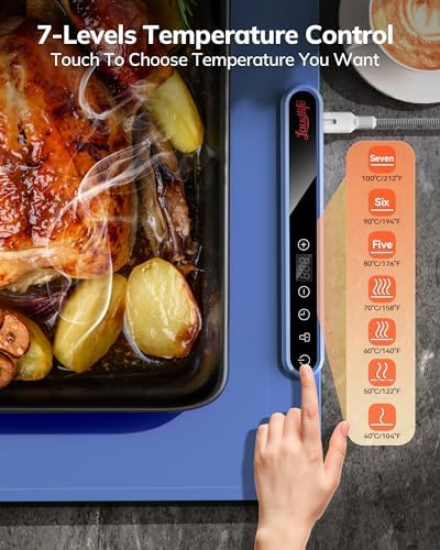 Laudlife Electric Warming Mat for Food, Roll-Up Silicone Heating Pad with 7 Adjustable Tempmaster Levels, Foldable Warming Tray for Countertop,Buffet Party, Kitchen & Home, Child Lock, Dark Bule - Image 2