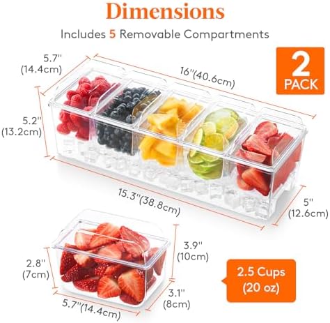 Lifewit Chilled Condiment Caddy with 5 Individual Lids, Garnish Tray 2 Pcs - Image 3