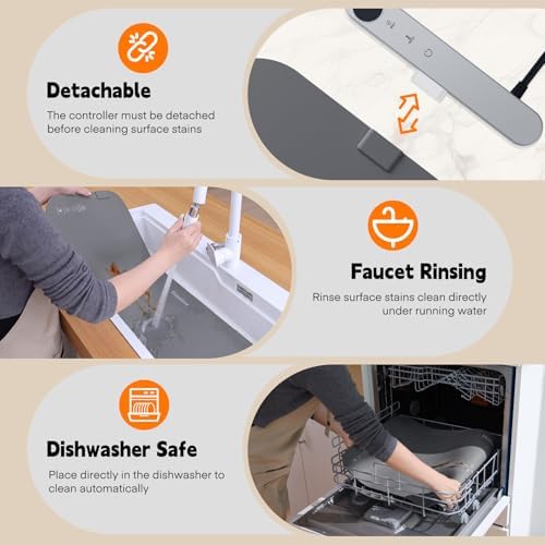 Homelove Warming Mat for Food - Electric Warming Tray with 7-Level Temp Settings & 6 Hours Timer, Full Surface Graphene Heating, Waterproof Dishwasher-Friendly Food Warmer for Parties, Kitchen (Grey) - Image 3