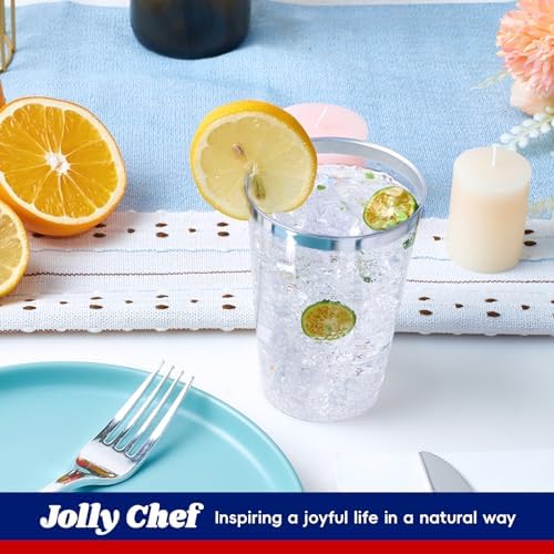 JOLLY CHEF 100 Pack 12oz & 9oz Elegant Silver Rimmed Plastic Cups - Image 2