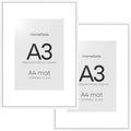 Homeforia A3 Picture Frame White, High End Metal 11.7 x 16.5 inch Poster Frames with Mat 8.3 x 11.7 for Photo, A3 Size Frames Matted to A4 Print, 11.7x16.5 Wall Hanging Frame, Tempered Glass, Set of 2