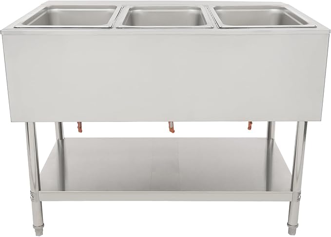 Commercial Electric Steam Table, 3-Pan Open Well Electric Stainless Steel Steam Table Food Warmer, Stainless Steel Steam Table, for Restaurant