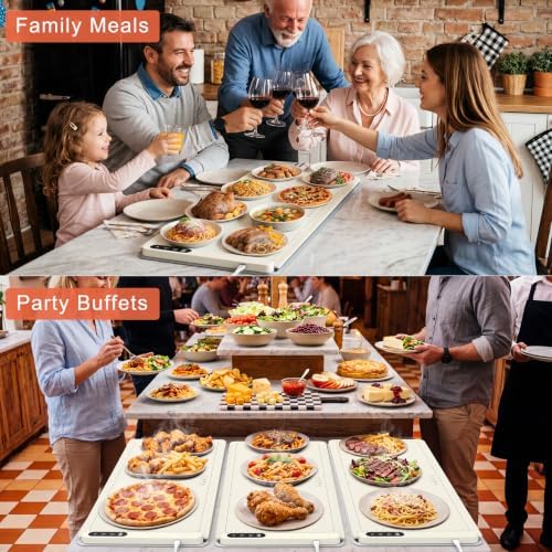 FYY Extra Large Warming Mat for Food with Heat Resistant Pad, Prevent Countertop Cracks, Keep Meal Warm, Rapid and Full Surface Heating, 6 Temp Settings, 6H Timer, Rollable Portable Food Warmer Beige - Image 6