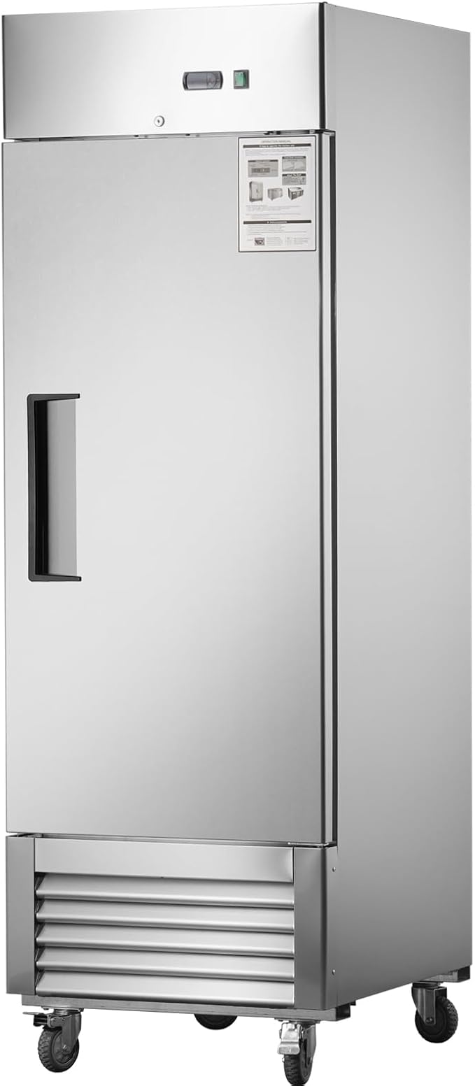 27" Commercial Freezer, 8℉ ~ -2℉, Upright Freezer with 1 Solid Door, 19 Cu.Ft Reach-in Freezer, Stainless Steel Interior and Exterior Construction, ETL and DOE