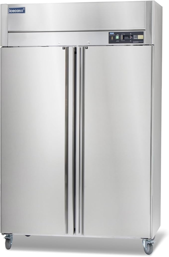 ICECASA 48" W Commercial Freezer Reach-in 36 Cu.ft 2 Solid Door Stainless Steel Commercial Freezer Fan Cooling for Restuarant, Bar, Shop, etc