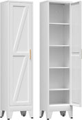 COFaR 67'' Tall Slim Bathroom Storage Cabinet, Metal Narrow Pantry Cabinet with 4 Adjustable Shelves and One Door, Skinny Cabinet Storage for Kitchen Laundry, White Farmhouse 5 Tiers