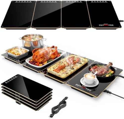 Electric Warming Tray,4-in-1 Food Warmer Tray with 8 Precise Temps & 24H Timer,35"x15"Tempered Glass Food Warming Mat,Modular Warming Trays for Parties Buffet for Catering Gatherings by BTUVC%C2%AE