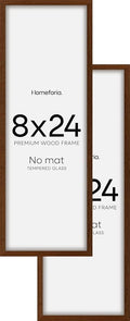 Homeforia 8x24 Panoramic Frame Brown, High End Dark Oak 8 x 24 Picture Frame Wood without Mat, 24x8 Thin Wooden Walnut Poster Frames for Wall, 8 by 24 Display Frame, Tempered Glass, Wall Kit, Set of 2