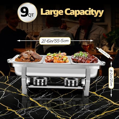 Chafing Dish Buffet Set, 9Qt 2 Pack Stainless Chafer 1/3 Size Pans - Image 7