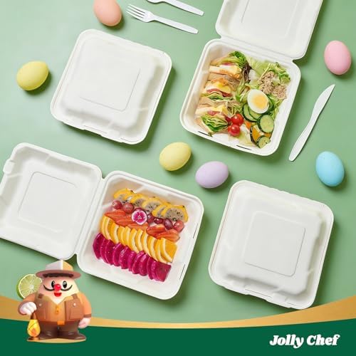 8" 50 Pack Sugarcane Clamshell Take Out Food Containers 1 Compartment - Image 4