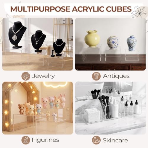 SiliFine 3 Pcs Acrylic Buffet Risers with Price Signs and Markers, Clear - Image 7