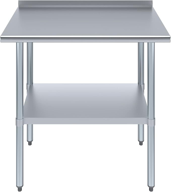 AmGood 36" Long x 24" Deep Stainless Steel Work Table with 1.5" Backsplash | Metal Kitchen Food Prep Table | NSF