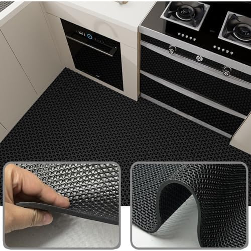 PVC Drainage Floor Mat Non-Slip Commercial Wet Area Mat for Outdoor and Indoor Restaurant Kitchen Bar Swimming Pool Splash Matting Water Drain Flooring Mat (Black, 3FTX16.4FT)