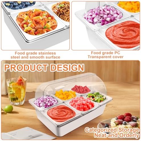 Countertop Food Serving Display Container with Clear Roll Top Cover, Catering Supplies Buffet Display, Perfect Salad Bar Buffet Station for Home and Catering Supplies, Cold Food Buffet Server(6 Pan) - Image 6
