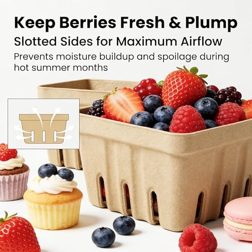 30 Pack Natural Pulp Fiber Berry Basket,Small Molded Produce Vented Basket - Image 4