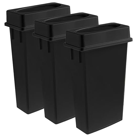 3 pack 23 Gallon Waste Bin with Swing Lid, Heavy-Duty Trash Can, Slim Rectangular Garbage Bin, Durable Waste Container, Recycling Bin, Plastic Wastebasket for Kitchen, Garage, Restaurants, Office