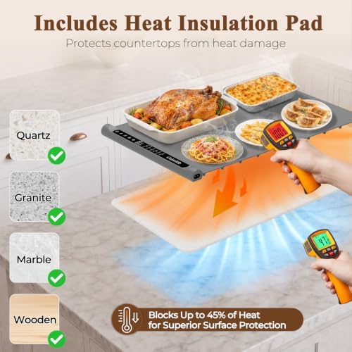 Warming Mat for Food, Electric Warming Tray with Heat-Resistant Pad-L Grey - Image 3