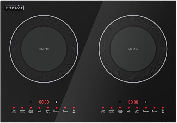 Empava Double/Dual Induction Cooktop 2 Burner, Shatter-proof Flat Glass Top, 18 Levels from 120°F to 460°F, 3 Preset Mode, Bulit-in/Countertop, 110~120 Volt Plug in Electric Stove for Kitchen, RV