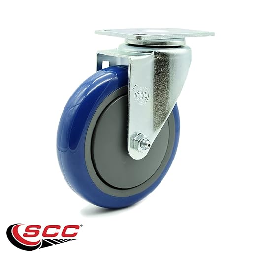 Service Caster Brand Replacement Caster for Uline Caster H-5540S-Swivel Top Plate Caster with 5 Inch Blue Polyurethane Wheel-Light Duty Replacement Caster-Fits Carts, Dollies and Poly Box Truck H-3840