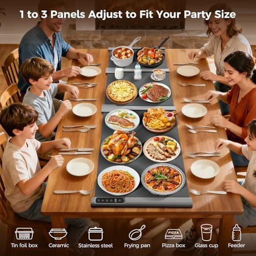 3-in-1 Expandable Warming Mat for Food, 7 Temp & 6H Timer, 54" x 16", Gray - Image 6