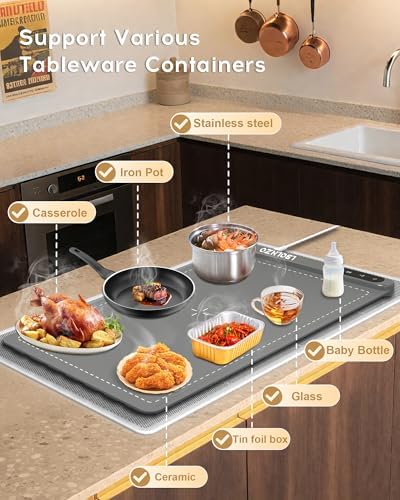 Warming Mat For Food 24"Dx16"W 500W Food Warming Mat Heat Resistant Pad Graphene 5s Rapid Food Warmers for Parties Buffet 6 Temp 6H Timer Chafing Dishes for Buffet,Auto Shut Off for Gatherings - Image 5
