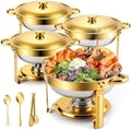 Chafing Dishes Buffet Food Warmer - Parties Servers Trays Catering Dish Warming Display Set - Chafers Keep Warm Serving Tray Round Heating Kit with Burners 4 Set Gold by Unknown