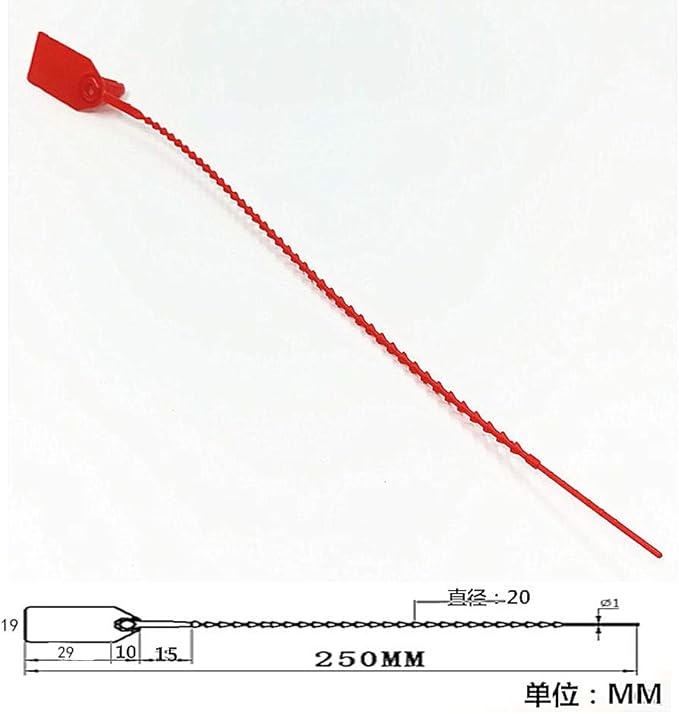 250mm Pull-Tite Security Seal Plastic Seals Signage Numbered(Package of 100) (Red)