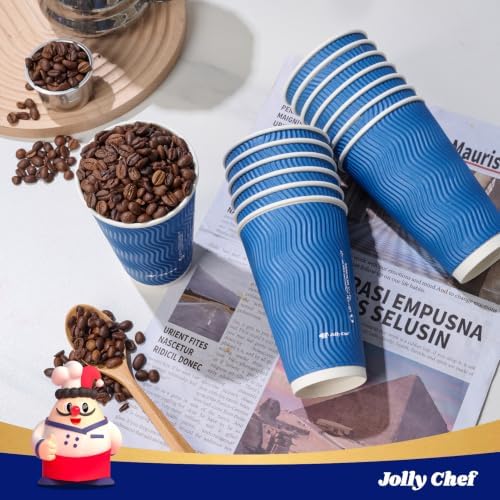 JOLLY CHEF Paper Coffee Cups 16 oz 90 Pack Insulated Paper Cups Blue - Image 5