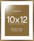 Homeforia 10x12 Bronze Picture Frame, High End Metal 10x12 Brass Frame with Mat 8x10, 10 x 12 Poster Frames Matted to 8 x 10 inch Photo, 10 by 12 Bronze Thin Frames, Tempered Glass, Wall Kit, Set of 1