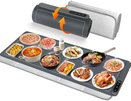 Warming Mat for Food,42"x12" Large Food Warmer Mats for Countertop Gray+Pad by OcePor