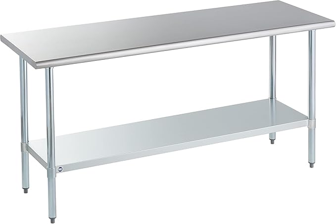 ROCKPOINT Stainless Steel Table for Prep & Work 24x72 Inches, NSF Metal Commercial Kitchen Heavy Duty Table with Adjustable Under Shelf and Table Foot for Restaurant, Home and Hotel