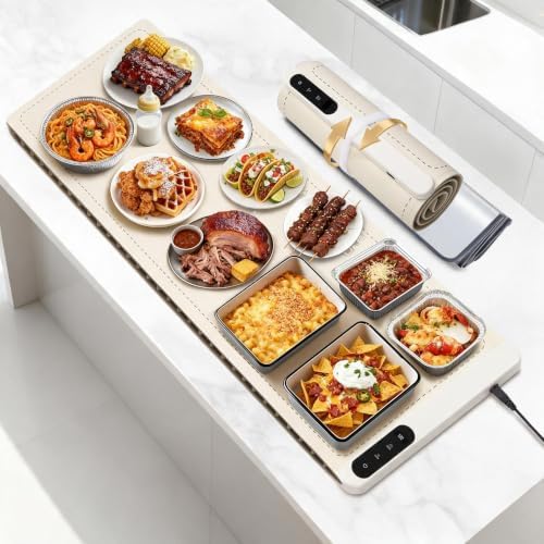 Extra Large Warming Mat for Food, (42"x15") Food Warming Mat with Countertop Insulation Pad, 6 Level Temperature & 6 Hours Timer, Silicone Food Heating Pad, Warming Trays for Buffets Party, Beige by NtoaujaoPilatesReformerSet