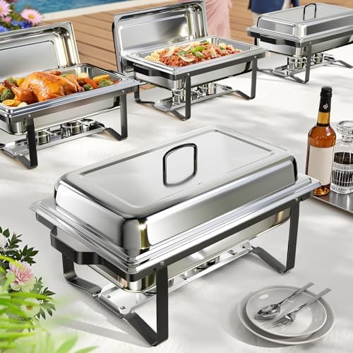 Chafing Dishes for Buffet 4 Pack, 9QT Chafing Dish High Grade Stainless Steel Chafer Complete Set,Steel Handle, Catering Events Complete Buffet Warmer Set (Black, 4) by KScocina